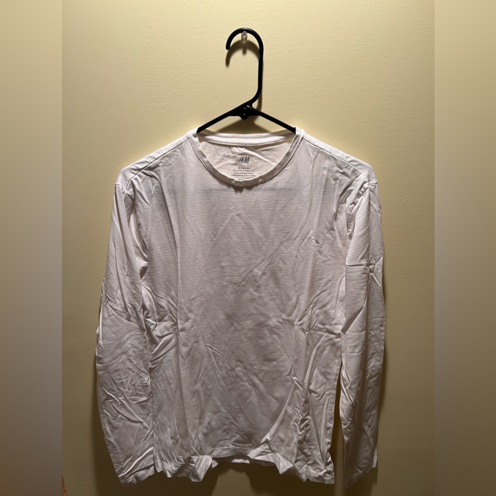 H&M Long Sleeve T-shirt, Size M, White, Slim Fit, Quantity of 3 (3-pack)